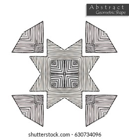 Sign with cross. Abstract geometric shape roughly hand drawn. Striped symmetrical geometrical symbol. Vector icon isolated on white. Tribal ethnic pattern design element.