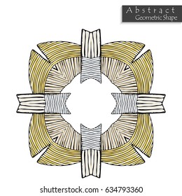 Sign with cross. Abstract geometric shape roughly hand drawn. Striped symmetrical geometrical symbol. Vector icon isolated on white. Tribal ethnic pattern design element.