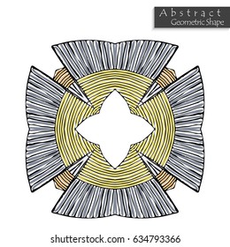 Sign with cross. Abstract geometric shape roughly hand drawn. Striped symmetrical geometrical symbol. Vector icon isolated on white. Tribal ethnic pattern design element.