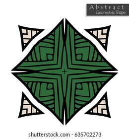 Sign with cross. Abstract geometric shape roughly hand drawn. Striped symmetrical geometrical symbol. Vector icon isolated on white. Tribal ethnic pattern design element.