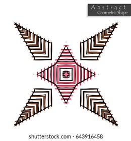 Sign with cross. Abstract geometric shape roughly hand drawn. Striped symmetrical geometrical symbol. Vector icon isolated on white. Tribal ethnic pattern design element.