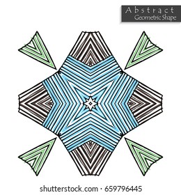 Sign with cross. Abstract geometric shape roughly hand drawn. Striped symmetrical geometrical symbol. Vector icon isolated on white. Tribal ethnic pattern design element.