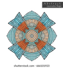 Sign with cross. Abstract geometric shape roughly hand drawn. Striped symmetrical geometrical symbol. Vector icon isolated on white. Tribal ethnic pattern design element.