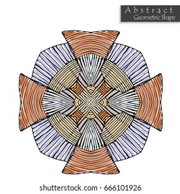 Sign with cross. Abstract geometric shape roughly hand drawn. Striped symmetrical geometrical symbol. Vector icon isolated on white. Tribal ethnic pattern design element.