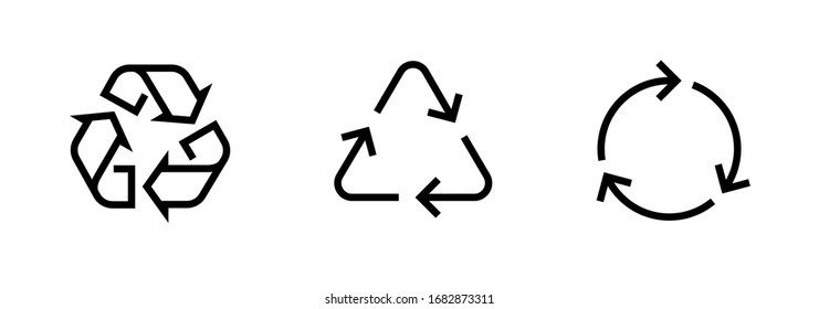 Sign of curved arrows in the shape of a triangle, circle shape. Set of Recycle sign icons. Editable line vector. Group pictogram.