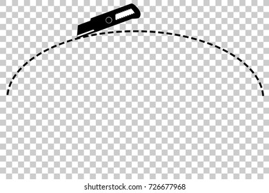 Sign Cut Here, with Cutter, Half of Oval Shape, at Transparent Effect Background

