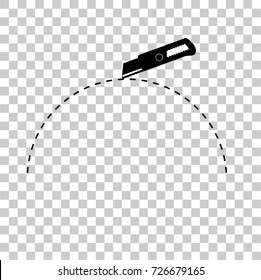 Sign Cut Here, with Cutter, Half of Circle, at Transparent Effect Background
