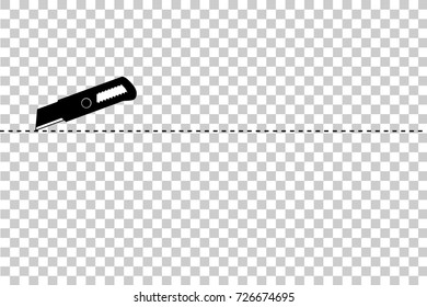 Sign Cut Here, with Cutter, at Transparent Effect Background
