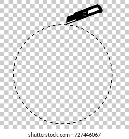 Sign Cut Here, with Cutter, at Transparent Effect Background

