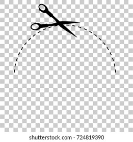 Sign Cut Here, Half of Circle, at Transparent Effect Background
