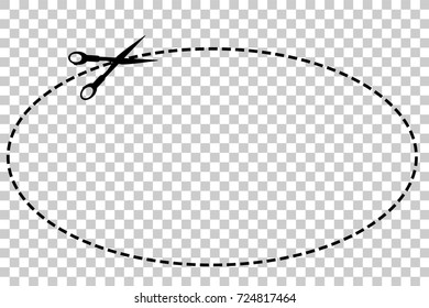 Sign Cut Here, Oval Shape, at Transparent Effect Background
