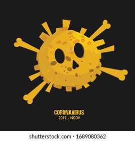 Sign Danger coronavirus. Stop coronavirus. Coronavirus outbreak. Coronavirus in yellow danger skull sign. Pandemic medical concept with dangerous cells.