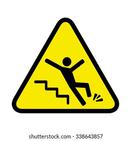 Sign of danger of falling because of ice on the stairs. Vector sign warning of slip stairs. Sign used during the work to prevent and caution from fall accident. Sign silhouette of a man falling down