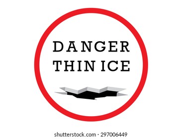 sign, danger thin ice, in a red frame