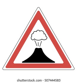 sign the danger of a volcanic eruption, a warning sign volcano in the red triangle, vector
