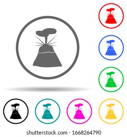 símbolo de estilo multicolor del volcán peligroso. Glifo simple, vector plano de señales de advertencia iconos para ui y ux, sitio web o aplicación móvil