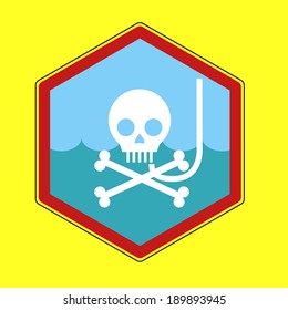 Sign of dangerous in water/sea. Skull with cross bones. Vector illustration.