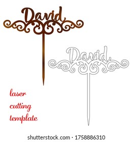 Sign 'David' cake toppers for laser or milling cut. Cut for decoration design. Name topper. Holiday greeting. Elegant decoration. Laser cut. Isolated design element