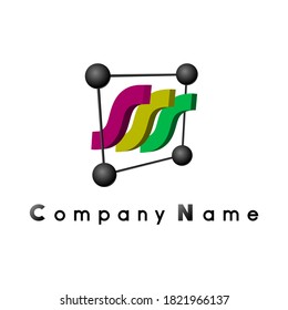 Sign depicting three waves of different colors passing through a square of molecular structure