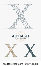 Sign design element. Vector illustration. Abstract ornate curly calligraphic letter of the alphabet - X