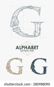 Sign design element. Vector illustration. Abstract ornate curly calligraphic letter of the alphabet - G