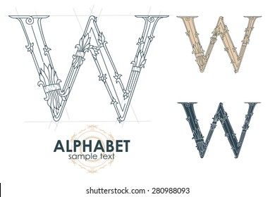 Sign design element. Vector illustration. Abstract ornate curly calligraphic letter of the alphabet - W