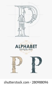 Sign design element. Vector illustration. Abstract ornate curly calligraphic letter of the alphabet - P
