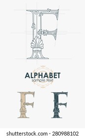 Sign design element. Vector illustration. Abstract ornate curly calligraphic letter of the alphabet - F