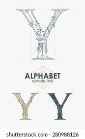 Sign design element. Vector illustration. Abstract ornate curly calligraphic letter of the alphabet - Y