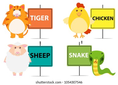 Sign with different types of animals illustration