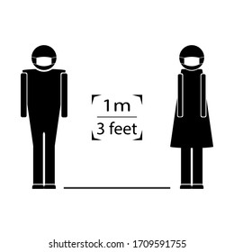 Sign distance between two people. Preventive measures. Keep a distance of 1 meter. Vector illustration.