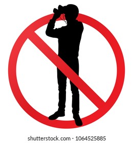 Sign "do not look through the binoculars". Silhouette of the tourist