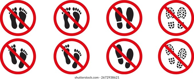 Sinal não pisar. coleções definidas não caminham sinal vermelho proibido. Aviso para evitar andar no gramado. Não fique aqui. Ilustração vetorial de modelo de rótulo de design de símbolo de parada eps10