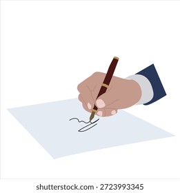 Firmar documentos. Las manos sostienen un bolígrafo y escriben en papel. Una persona escribe una carta, firma un documento.