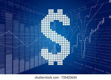The sign of Dollar on the background of stock charts distorted perspective.