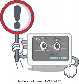With sign ecg machine cartoon with the character