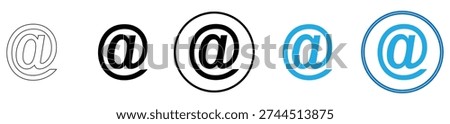 At sign email icon set, symbol for communication, internet, and digital correspondence