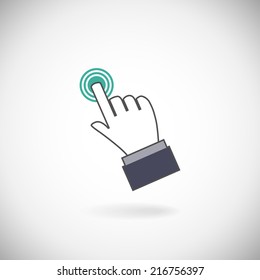 Sign emblem vector illustration. Hand with touching a button or pointing finger.