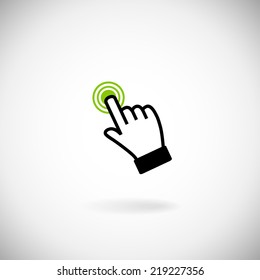 Sign emblem vector illustration. Hand with touching a button or pointing finger.