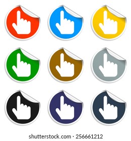 Sign emblem vector illustration. Hand with touching a button or pointing finger