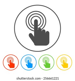 Sign emblem vector illustration. Hand with touching a button or pointing finger