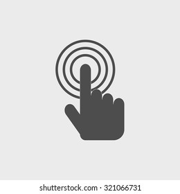 Sign emblem vector illustration. Hand with touching a button or pointing finger