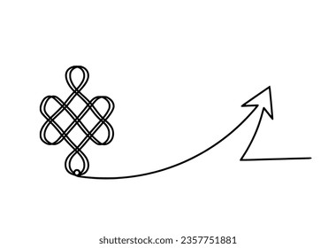 Sign of endless auspicious knot with direction as line drawing on the white background. Vector