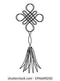 Sign of endless auspicious knot as line drawing on the white background. Hanging Trinkets. Vector