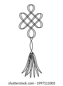 Sign of endless auspicious knot as line drawing on the white background. Hanging Trinkets. Vector