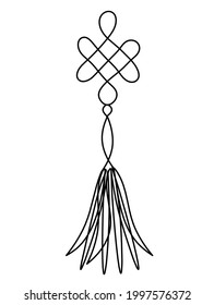 Sign of endless auspicious knot as line drawing on the white background. Hanging Trinkets. Vector