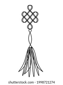 Sign of endless auspicious knot as line drawing on the white background. Hanging Trinkets. Vector