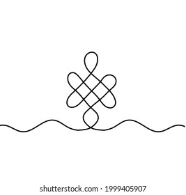 Sign of endless auspicious knot as line drawing on the white background. Vector