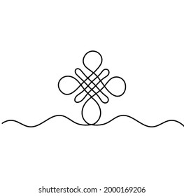 Sign of endless auspicious knot as line drawing on the white background. Vector