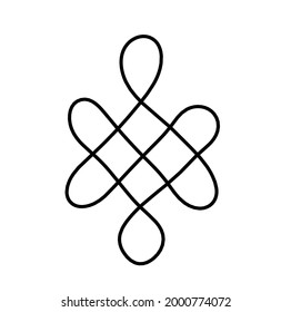 Sign of endless auspicious knot as line drawing on the white background. Vector